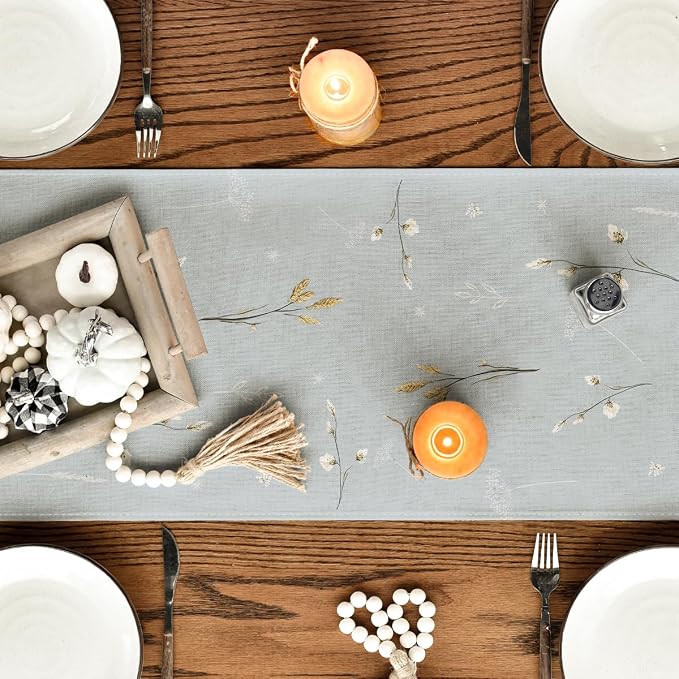 Artoid Mode 210 GSM Fall Table Runner 13x72 Inch Home Party Decor | Light Blue - Image 4