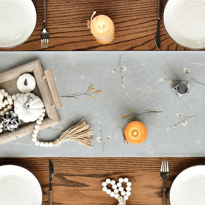 Artoid Mode 210 GSM Fall Table Runner 13x72 Inch Home Party Decor | Light Blue - Image 4