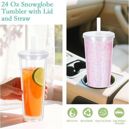 6 Pack 24Oz Snow Globe Tumblers, Double Wall Acrylic Pre Drilled Snow Globe Cup - Image 4