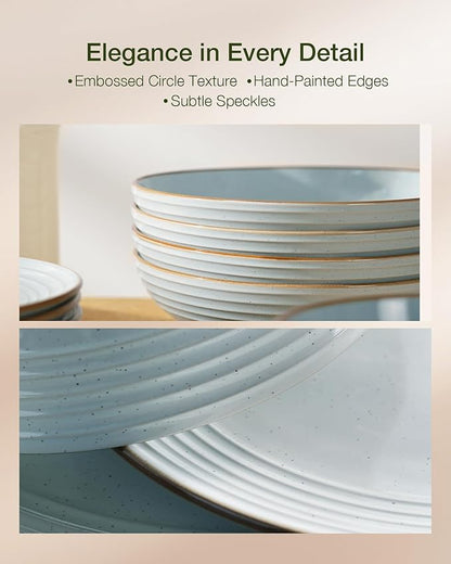 Famiware Jupiter Dinnerware Set, Plates and Bowls Dish Sets for 4 (12 Pieces), Microwave and Dishwasher Safe Stoneware Speckled Tableware, Chip and Scratch Resistant, Light Blue
