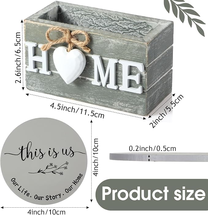 Queekay Coasters Set of 6 House Warming Gifts New Home Wooden Farmhouse Drink - Image 2