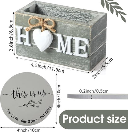 Queekay Coasters Set of 6 House Warming Gifts New Home Wooden Farmhouse Drink - Image 2