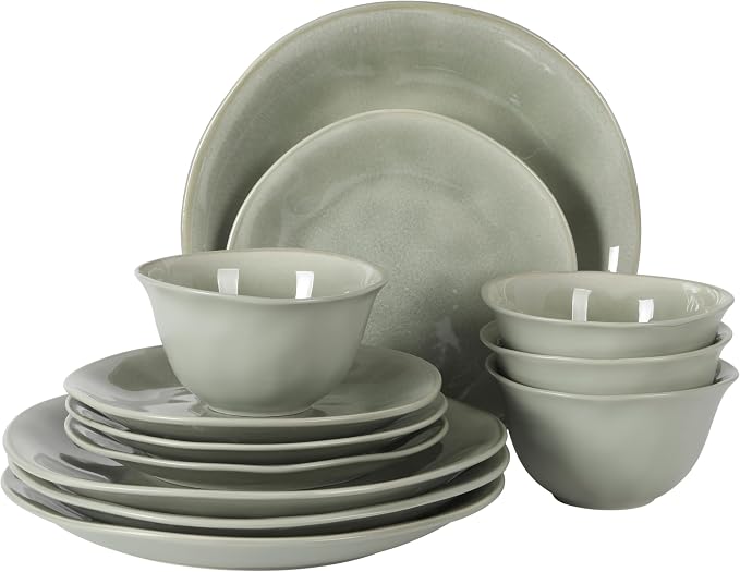 Gibson Elite Port Barton Plates and Bowls Sets, 12-Piece Stoneware Dinnerware by GibsonHomewares