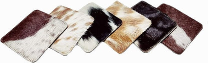 NGF Cowhide Coaster Set of 6 pcs Natural Cowhide Drink Coasters Hair On Square - Image 2