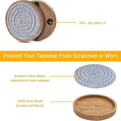 Wood Coasters for Drinks, Eykao Absorbent Coaster Sets of 5, Woven Drink - Image 5