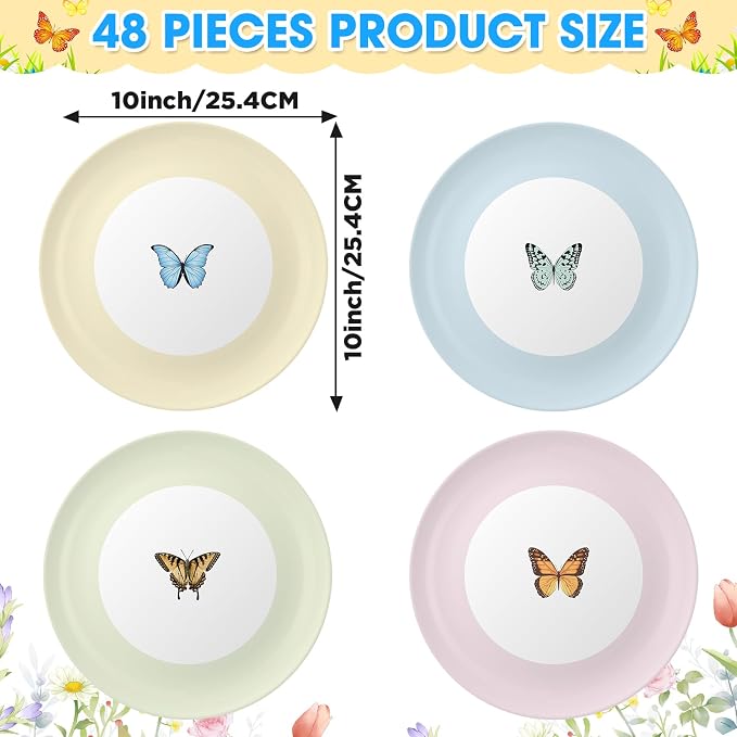 4 Set 10 Inch Butterfly Melamine Plates Spring Butterfly Dinnerware Set - Image 2