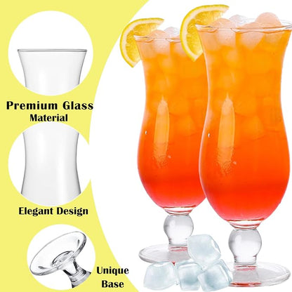 Cheardia 6 Pack Hurricane Glass, 14 oz Pina Colada Glasses Clear Tulip Drinking - Image 3