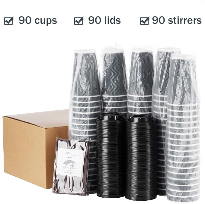 Disposable Coffee Cups with Lids and Straws - 16 oz Togo Hot Paper Coffee Cup - Image 7