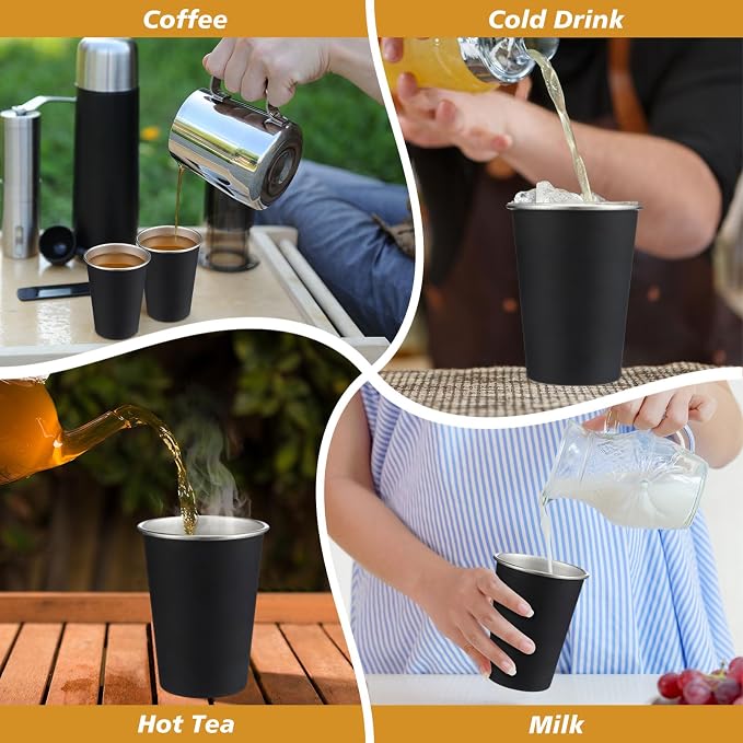 Mimorou 4 Pack 16 oz Stainless Steel Pint Cups Metal Cups Unbreakable Drinking - Image 6
