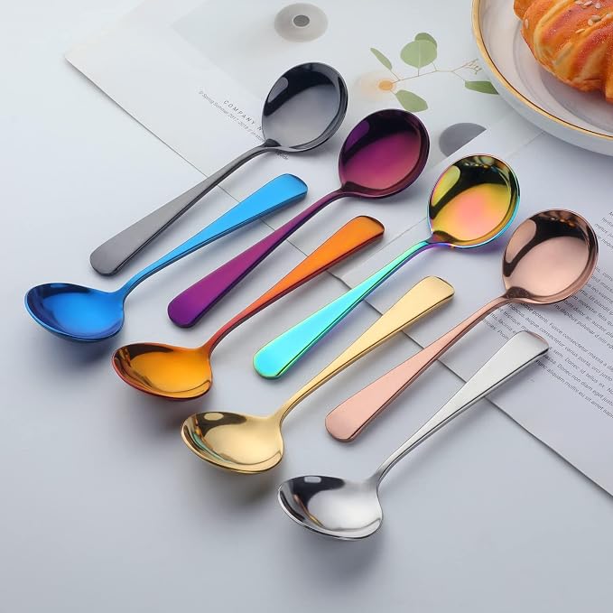 Broth Round Spoon Set, 8-Piece Reusable Stainless Steel Dinner Table Cereal - Image 6