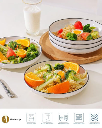 Yeacccng White Pasta Bowls Set of 6, 24oz Ceramic Salad Bowls, 8 inch Shallow - Image 3
