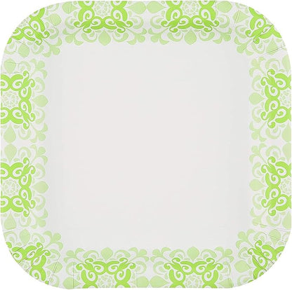 Glad Square Disposable Paper Plates, Green Victorian Pattern - Strong, Sturdy, Soak Proof, and Microwavable Decorative Plates for Dinner and Everyday Use, 10 Inch, 50 Count - 12 Pack