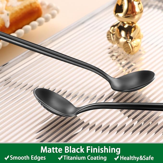 7.95 Inch Matte Black Iced Tea Spoons, SS18/10 Satin Black Long Handle Iced - Image 4