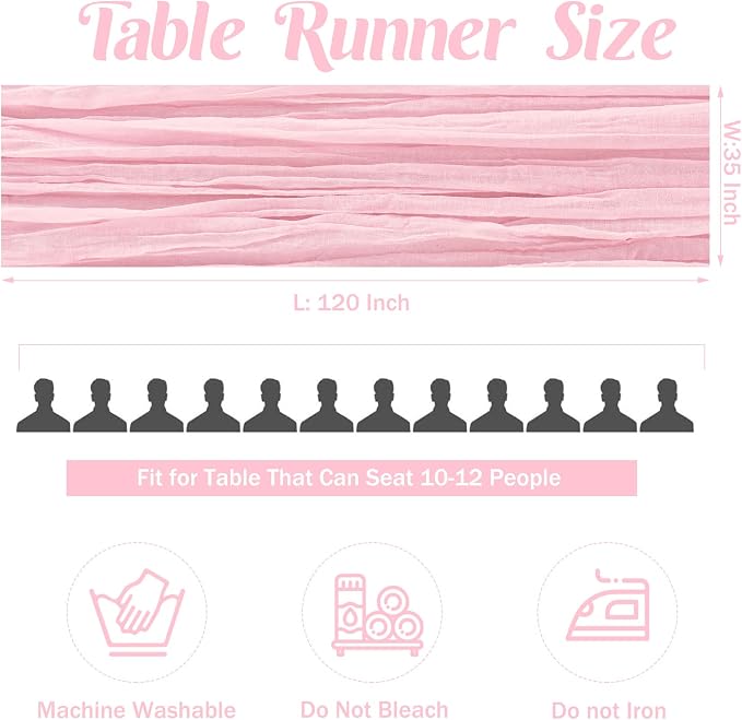 6 Pieces Pink 10FT Cheesecloth Table Runner Boho Gauze Fabric Table Runner - Image 4