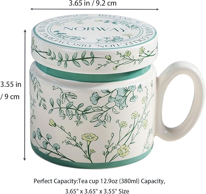 12.9oz Ceramic Coffee Mug with Lid, Flower Patterned Porcelain Mug, Ceramic Tea - Image 2