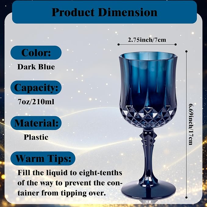 Ciaell 24 Pack Blue Plastic Wine Glasses - Image 2