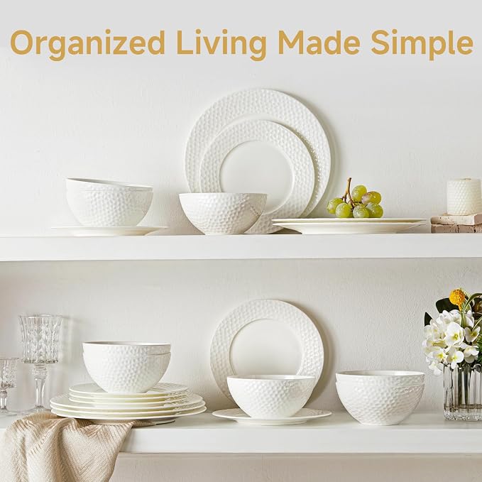 18Pcs Hammered Rim White Bone China Set, Service - Image 7