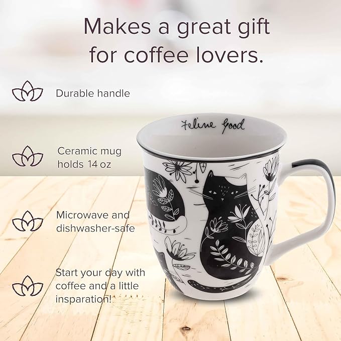 Karma Gifts 16 oz Black and White Boho Mug Cat - Image 2