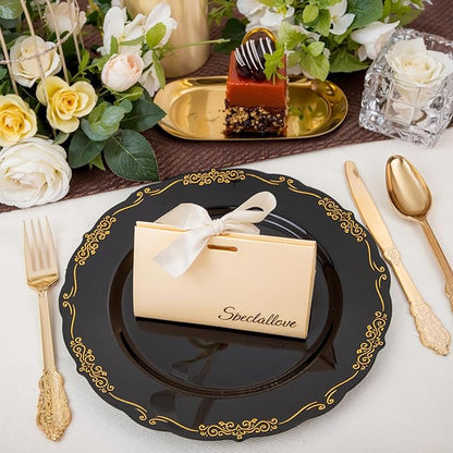 DaYammi 60PCS Black and Gold Plastic Plates, Heavy Duty Black and Gold Disposable Plates Premium 10inch Dinner Plate Hard Plastic Plate Disposable for Party and Wedding