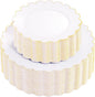 100Pcs White Gold Scalloped Plastic Dinner Plates Set by supernal