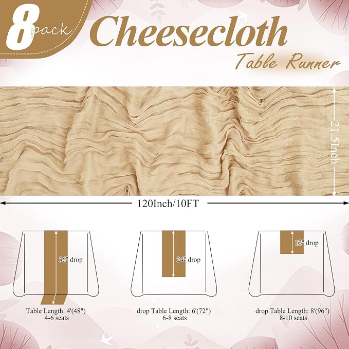 20 Pack Beige Cheesecloth Table Runner 10FT Long Boho Gauze Fabric Table Runner - Image 2