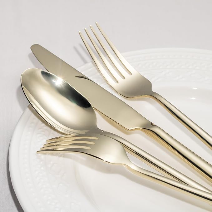 Alata Potter Champagne Gold 20-Piece Forged Silverware Set, Service - Image 5
