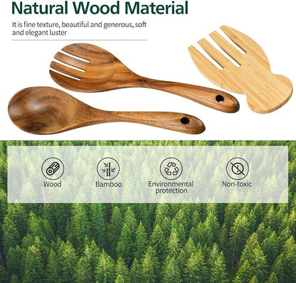 Salad Servers Salad Hands Set, 10.2in Salad Spoon Fork, 7.1in Salad Hands | - Image 2