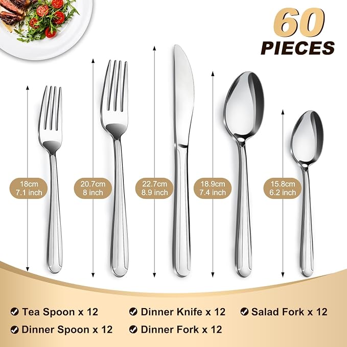 Pleafind 60-Pcs Silverware Set Service - Image 2