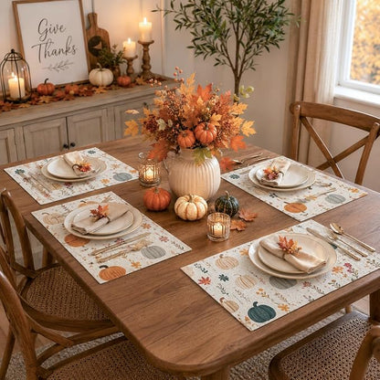 Fall Placemats Set of 4, Pumpkin Maple Leaf Autumn Table Mats 12x18 Inch | - Image 4