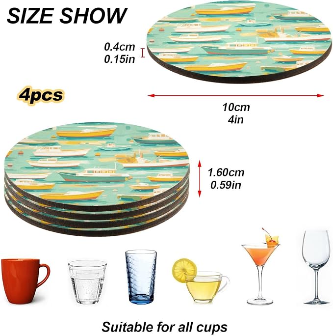 White and Yellow Boats in Green Lake Pattern Absorbent Coaster - Image 4