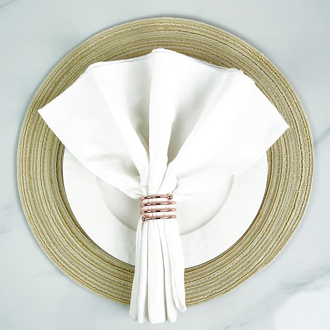 Jofefe 6Pcs Rose Gold Napkin Rings Round Napkin Ring Set Napkin Holders - Image 2
