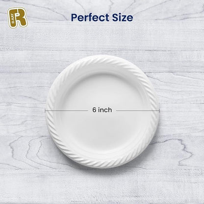 R-kay 100 Pack 6 Inch White Plastic Plates Disposable - Image 4