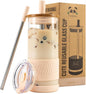 Pandaloo® Glass Cups With Lids and Straws -20 Fl Oz- Perfect Size Iced Coffee by Pandaloo