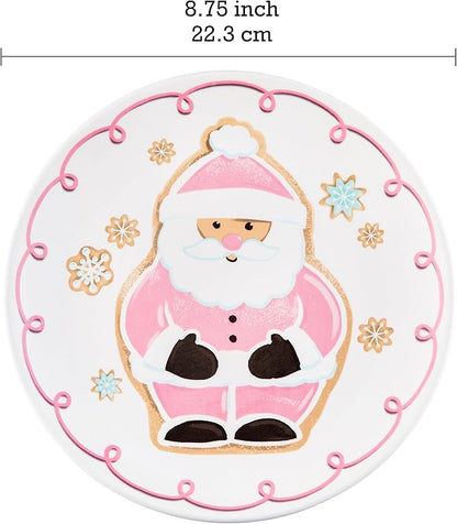 Bico Pastel Gingerbread Man Salad Plates Set of 4, 8.75 Inch Ceramic Dessert Plates for Salad, Appetizer, Side Dishes, Microwave and Dishwasher Safe, Gift for Housewarming and Christmas