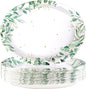50Pcs Sage Green Oval Paper Plates 10" x 12" Large Disposable Heavy Duty Watercolor Eucalyptus Paper Platters Sage Floral Green Leaves Dessert Plates for Baby Shower Picnic Wedding Dinner Supplies