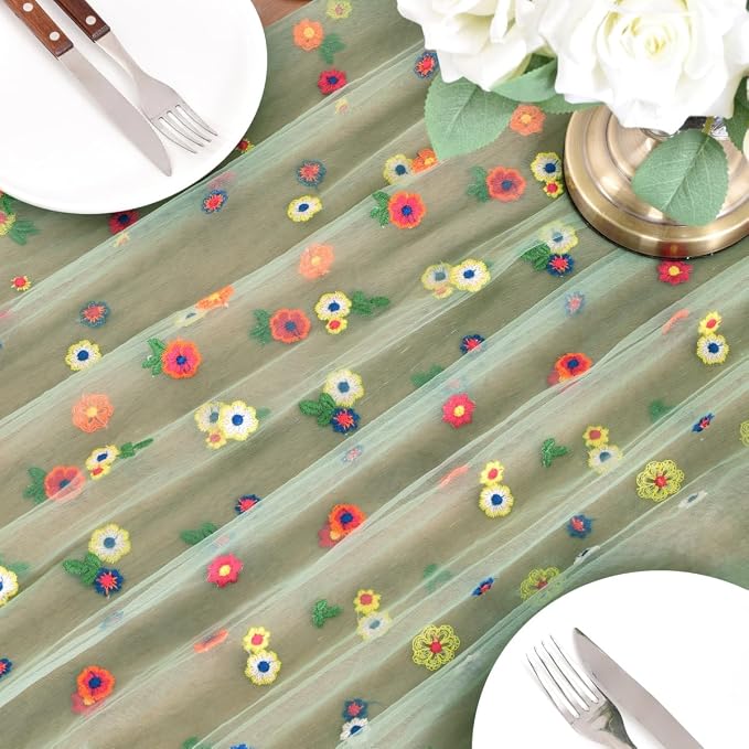 Flower Table Runner Floral Daisy Summer Birthday Party Garden Wedding Decor | - Image 4