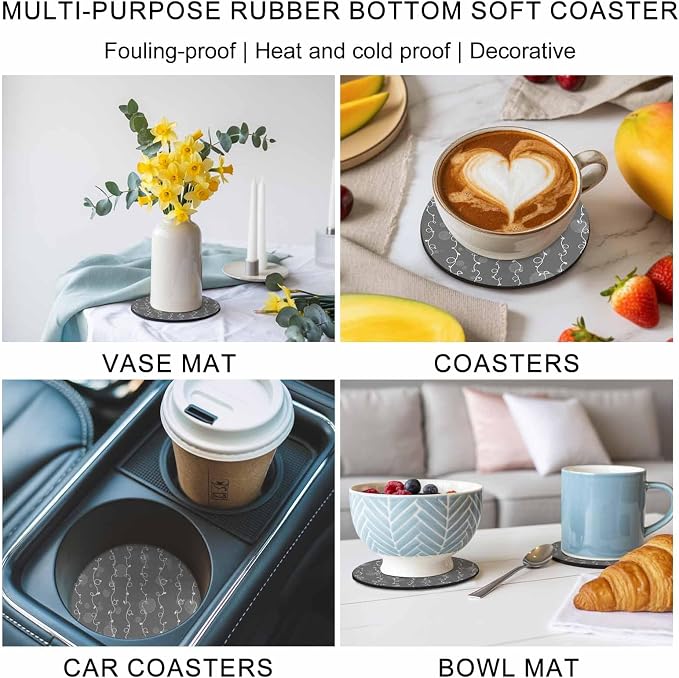 White Lines Coasters Set of 6, Vintage Abstarct Minimalist Art Gray Soft - Image 6