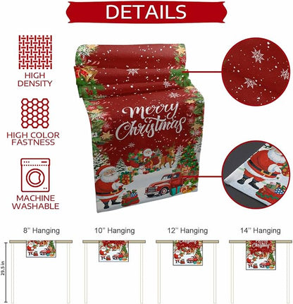 Merry Christmas Table Runner 60 Inches Long, Santa Xmas Tree Snowflake Table - Image 7