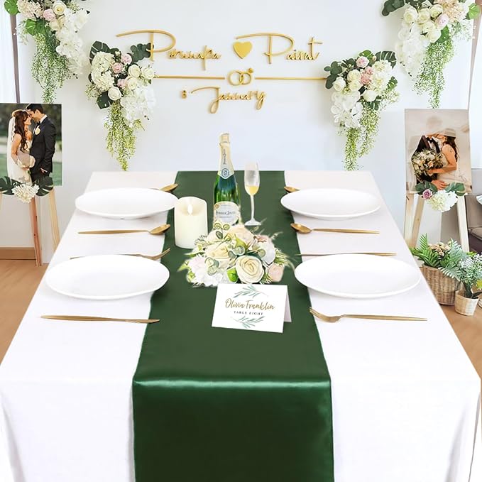 Forest Green Table Runners 16 Pack 12x108 inch Silk Satin Smooth Fabric | Satin - Image 3