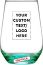 DISCOUNT PROMOS 100 Vaso Silicia Stemless Wine Glasses Set, 16 oz. - Personalized Text, Logo - Clear, Orb-Like, Thick base - Green
