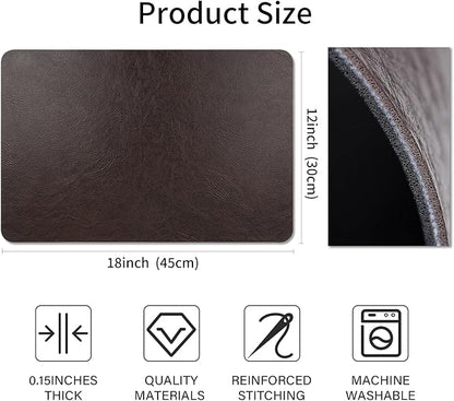 Cowhide Pattern Faux Leather Placemats Set of 6,Heat Resistant Non-Slip Waterproof Wipeable Washable Kitchen Dining PU Table Place Mats,Double-Sides Available,Black Brown
