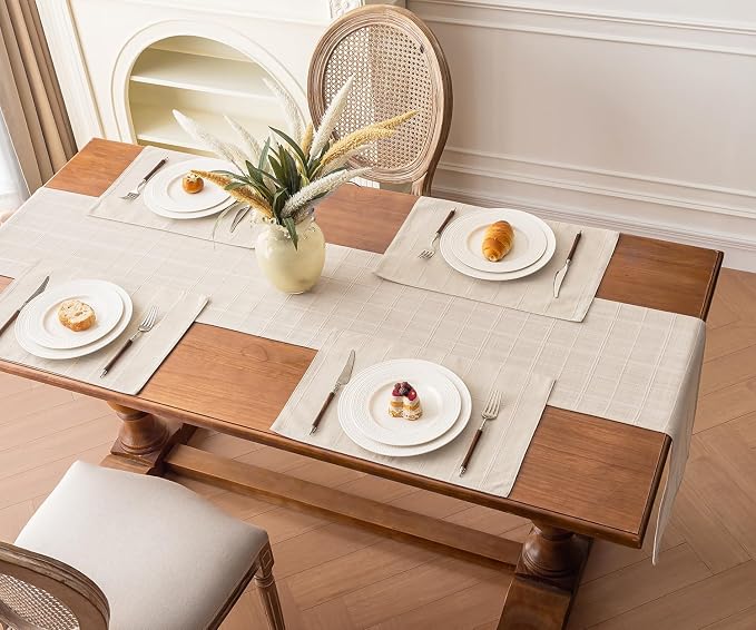 Linen Textured Table Runner, Ivory Table Runners 90 Inches Long | Raised Grid - Image 7