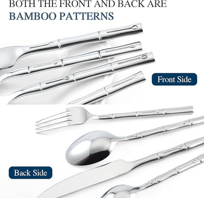 Silverware Set 20-Piece Bamboo Pattern Service - Image 5