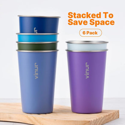 VINUR Stainless Steel Cups 16 oz Metal Drinking Glasses 6 Pcs | Stainless Steel - Image 5