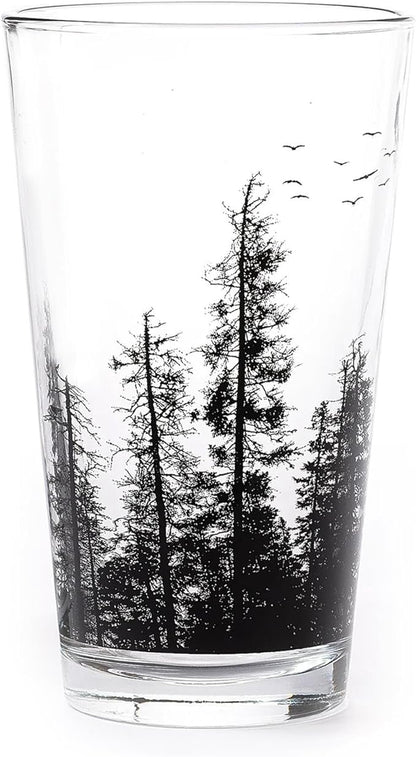 Black Lantern Pine Tree Forest Pint Glass Single 16oz Nature Beer Glass for Outdoor & Craft Brew Lovers