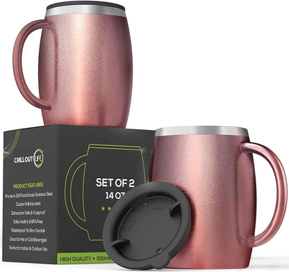 Stainless Steel Insulated Coffee Mugs Set of 2 – Double Wall Coffee Cups by CHILLOUTLIFE