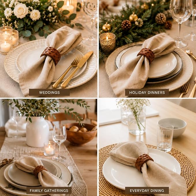Handcrafted Wooden Napkin Rings Set of 12, Hardwood Dinner Napkin Holders - Image 7