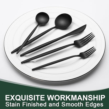 Matte Black Silverware Set 20 Piece, Wildone Stainless Steel Flatware Set - Image 5