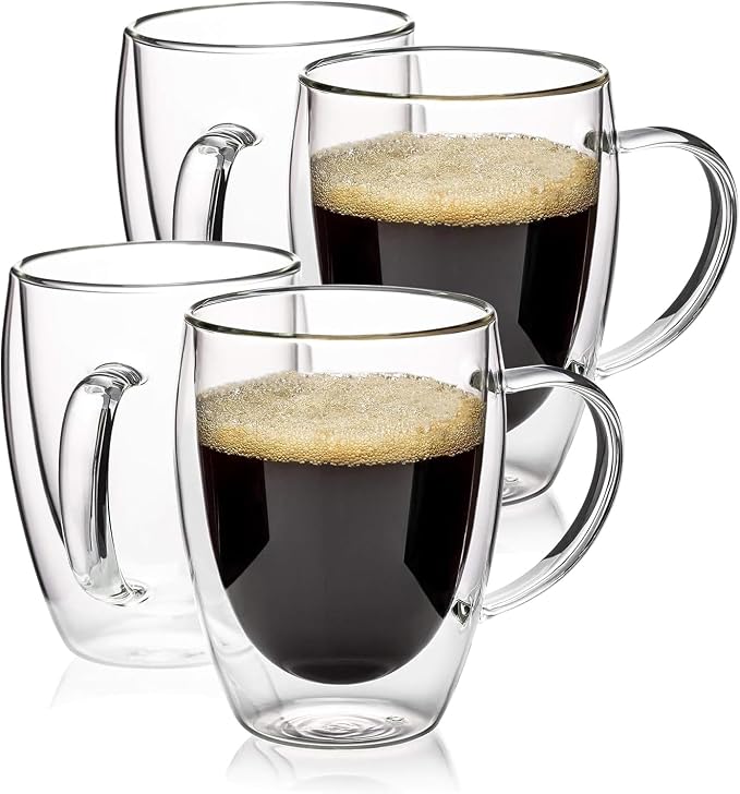 Espresso Cups Set Of 2, Double Walled Glass Coffee Mugs by Unknown
