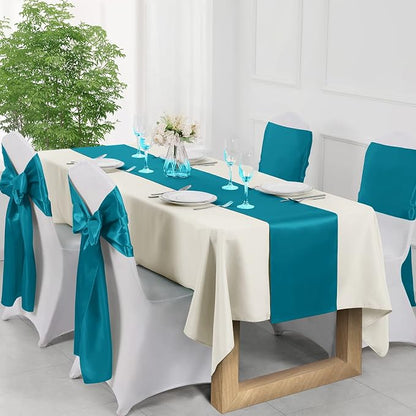 Manyshofu Teal Blue Satin Table Runner 12x108 - Image 3